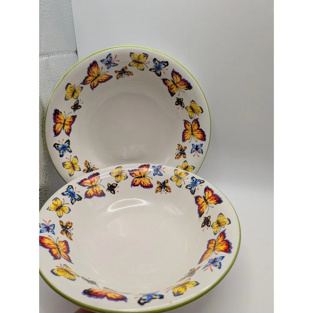 Tabletops Unlimited Butterfly Garden Pasta Bowls Set of 2 Ceramic Cottagecore